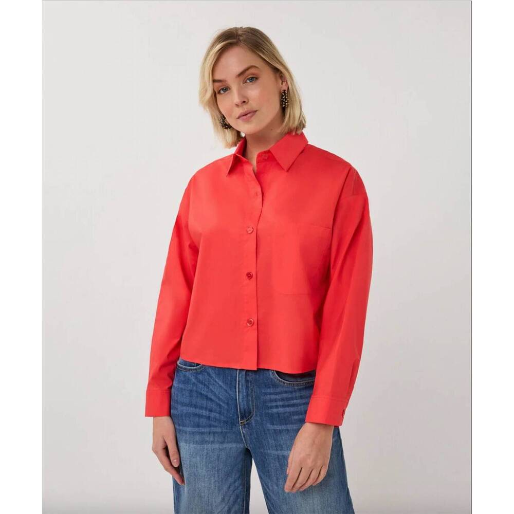 NEW ESQUALO cropped folded cuff blouse in chili red